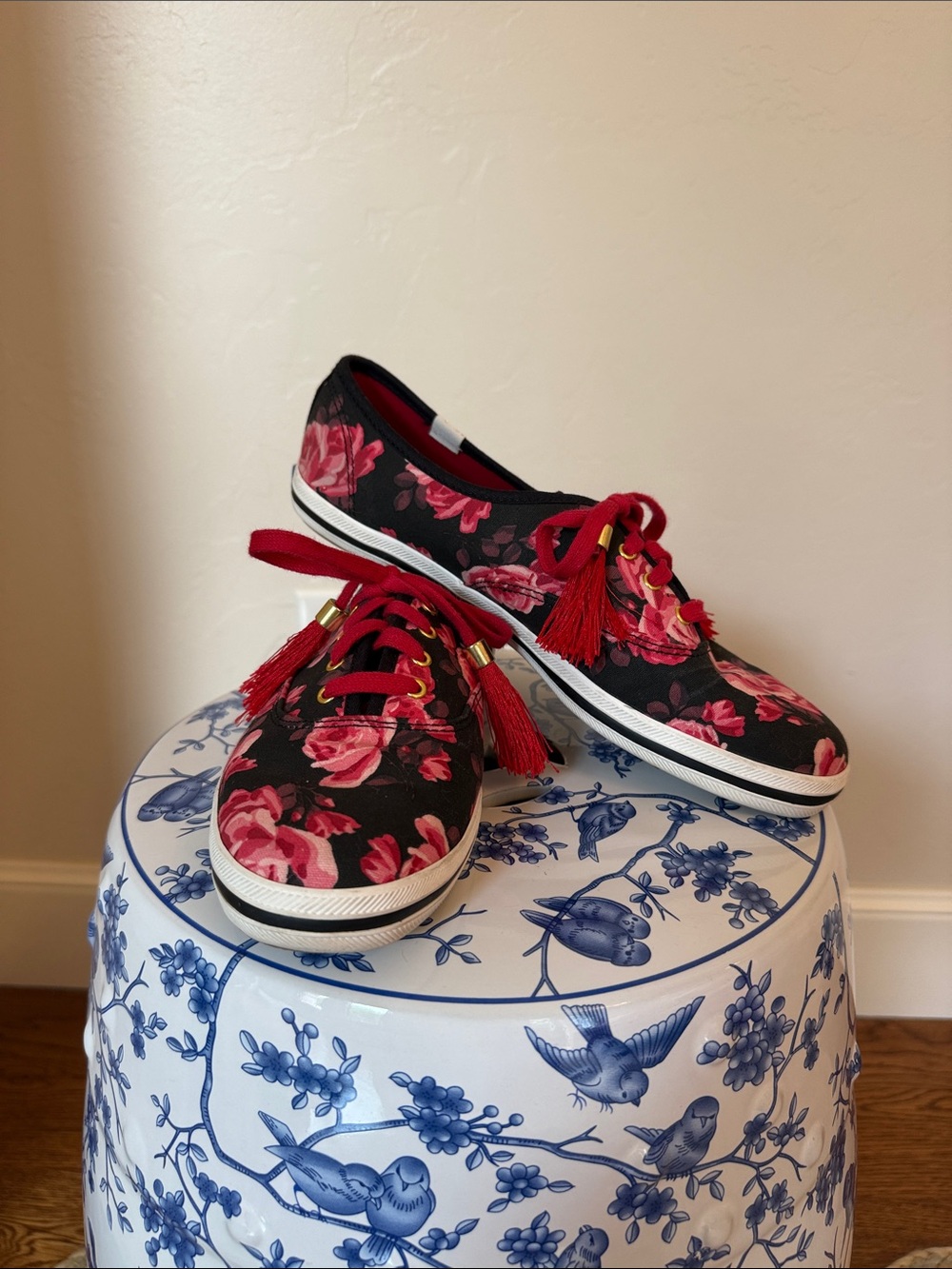Women’s Floral Black & Red Casual Sneakers